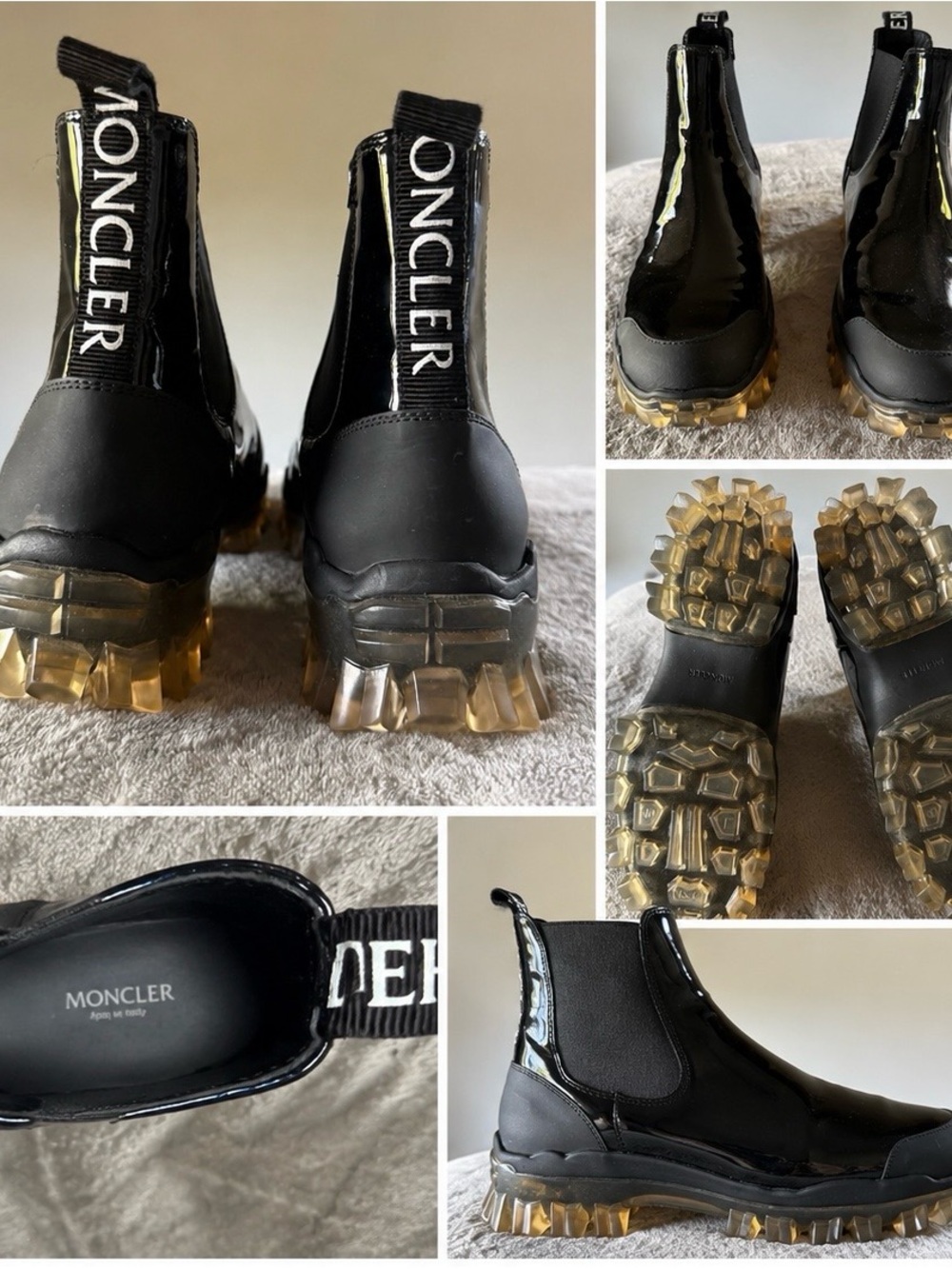 Moncler Shoes | Moncler Black Ankle Boots With Transparent Sole | Color: Black